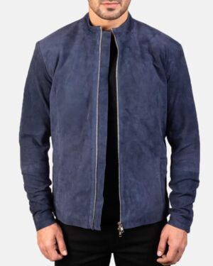 Charcoal Navy Blue Suede Biker jacket