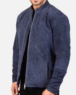 Charcoal Navy Blue Suede Biker jacket