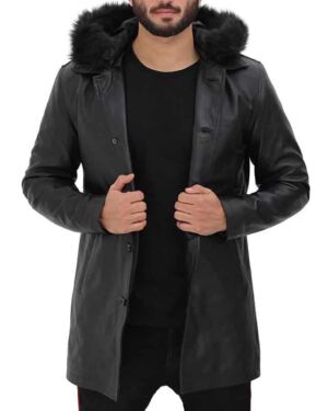 Clarence Black Fur Hooded Leather Coat