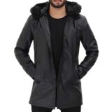 Clarence Black Fur Hooded Leather Coat
