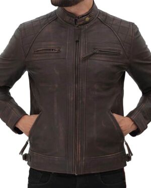 Claude Quilted Distressed Brown Leather jacket