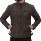 Claude Quilted Distressed Brown Leather jacket