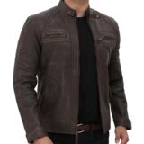 Claude Quilted Distressed Brown Leather jacket