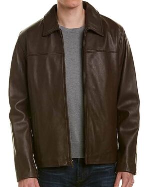 Cole Haan Men’s Smooth Leather Collar jacket
