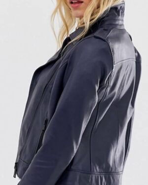 Colored Leather Biker jacket in Navy