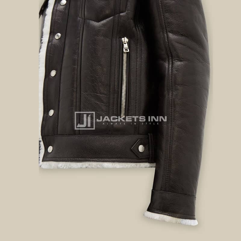 Contemporary Shearling Black Color Leather Fabric Streetstyle jacket For Mens