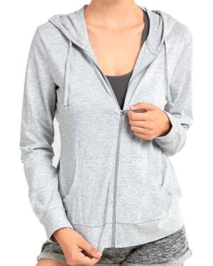 DailyWear Womens Long Sleeve Thin Cotton Full Zip Up Hoodie jacket