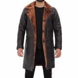 Dark Brown Leather Winter 3/4 Length Shearling Coat Mens
