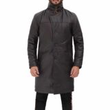 Dark Brown Leather Winter 34 Length Shearling Coat Mens