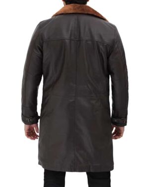 Dark Brown Leather Winter 34 Length Shearling Coat Mens