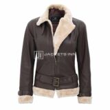 Dark Brown Shearling Design Leather jacket For Womens