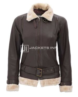 Dark Brown Shearling Design Leather jacket For Womens