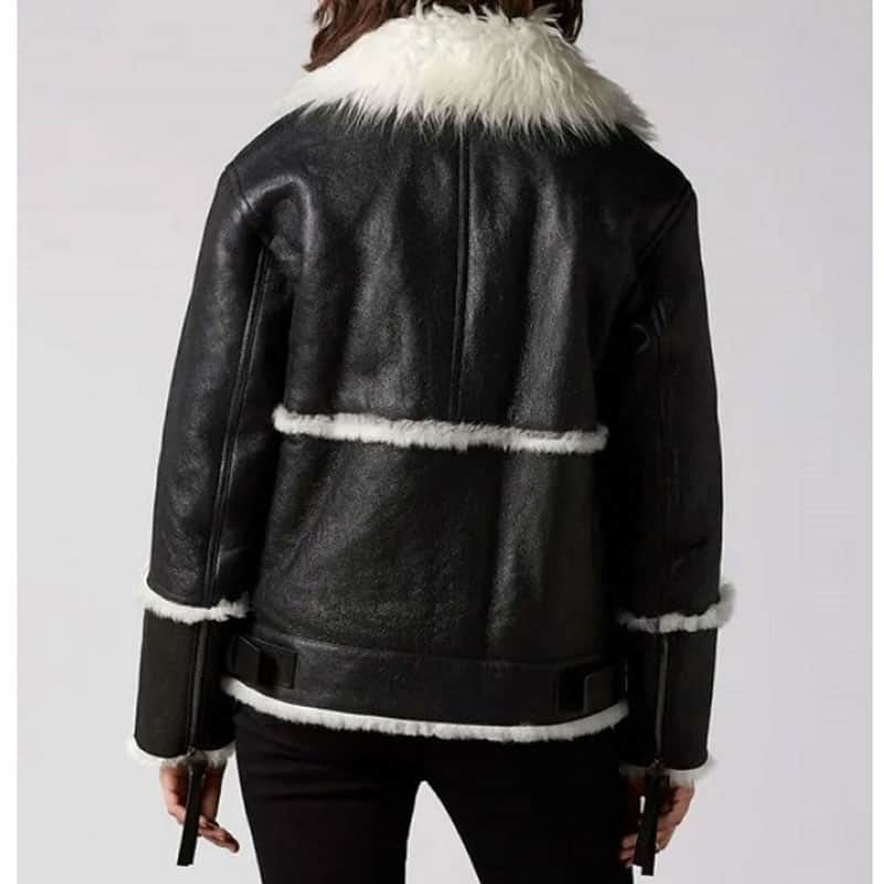 Dichromic Enchantment Shearling Leather jacket Black & White Color For Women