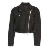 Elora Fringe Shrunken Leather Biker jacket