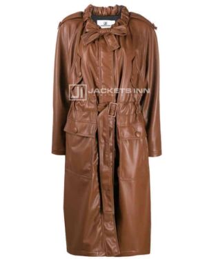 Enchanting Brown Leather Trench Coat For Women