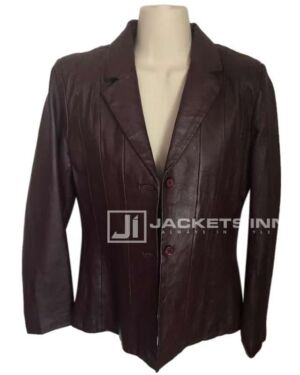 Entrancing Style Burgundy Leather jacket For Women