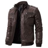 FLAVOR Men Biker retro Brown Leather Motorcycle jacket Genuine Leather jacket