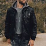 FLAVOR Men Brown Leather Motorcycle jacket with Removable Hood (Copy)