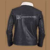 Fashionable Shearling Black Trendy Leather Silver Snap Tab Button Men’s jacket