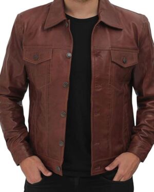 Fernando Brown Leather Trucker jacket