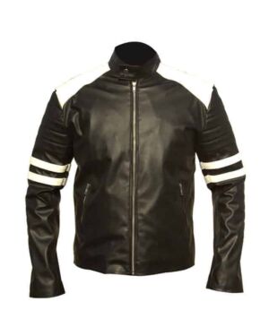Brad Pitt Fight Club White Strip Leather jacket