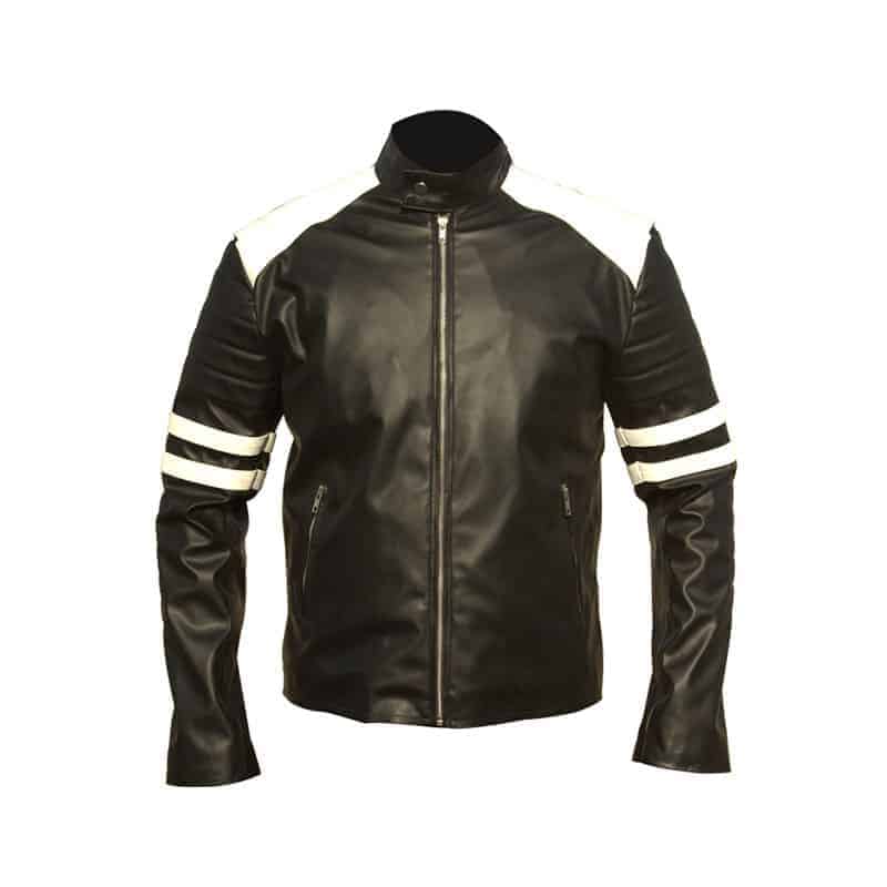 Brad Pitt Fight Club White Strip Leather jacket