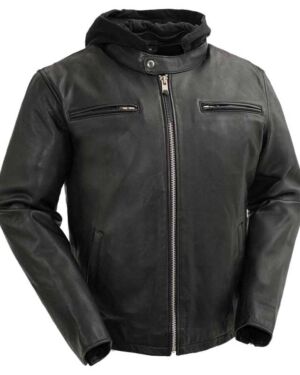 First Mfg Mens Street Cruiser Hooded Leather Motorcycle jacket