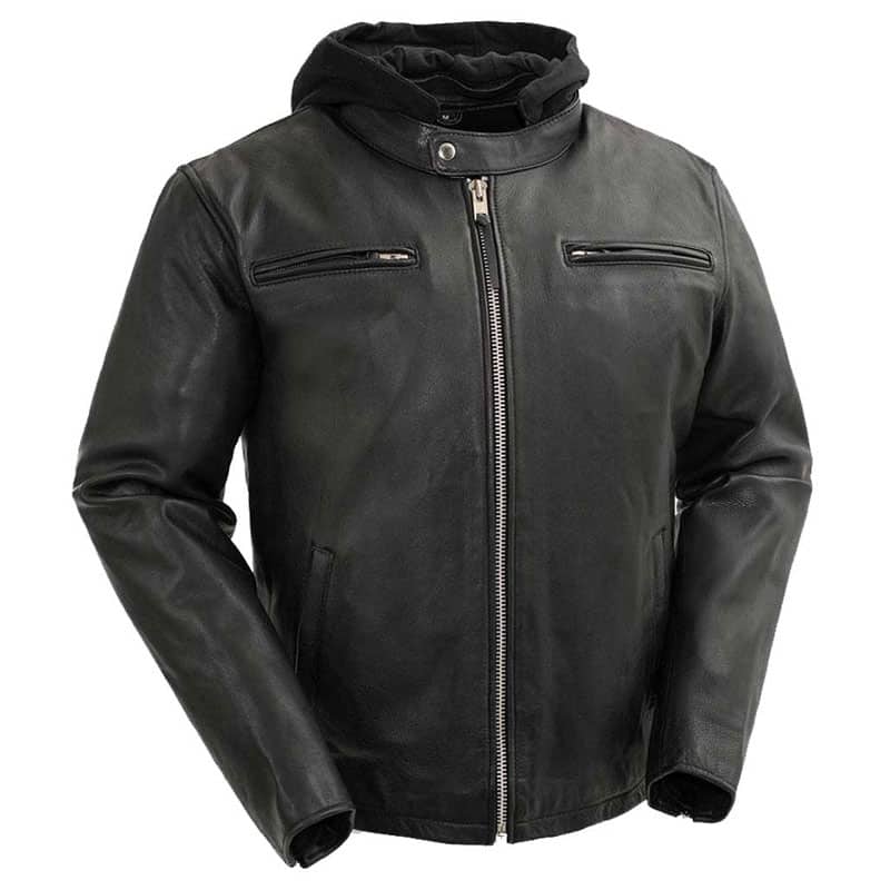 First Mfg Mens Street Cruiser Hooded Leather Motorcycle jacket