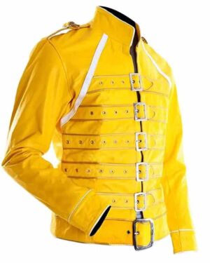 Freddie Mercury Yellow Strap Faux Leather jacket