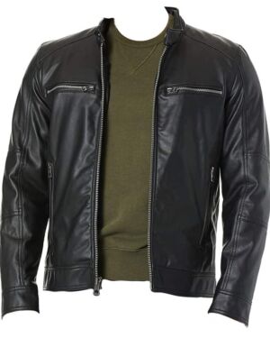 GUESS Men’s Faux Leather Hooded Moto jacket