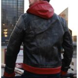 Genuine Leather Red Hooded Mens jacket