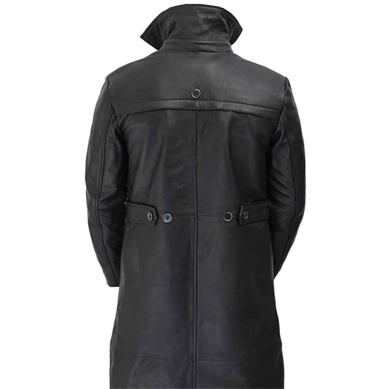 Gravel Mens Black Long Leather Hooded Coat