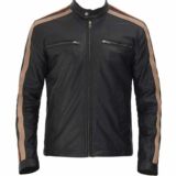 Harland Stripe Black Leather Cafe Racer Style jacket for Men