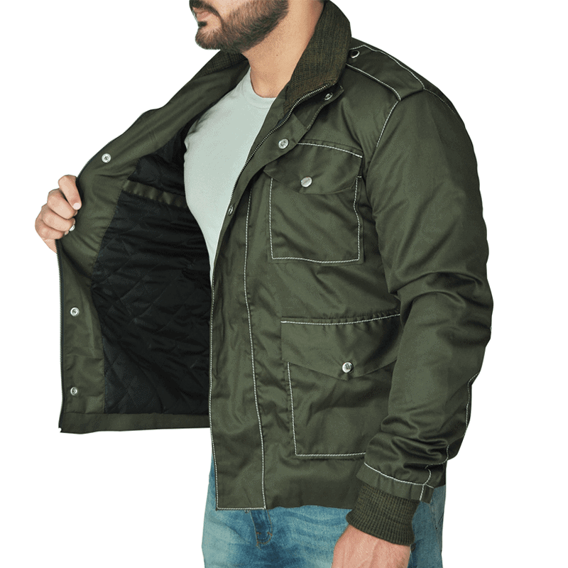 Impressive Stylish Basil Green Cotton Fabric Phenomenal jacket For Mens