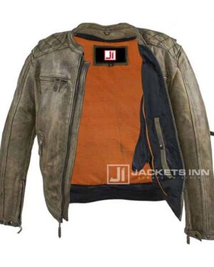 Irresistible Brown Biker Leather Diamond Pattern Design jacket For Mens
