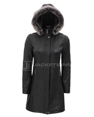 Jean Womens Black Leather Coat – Removable Fur Hood