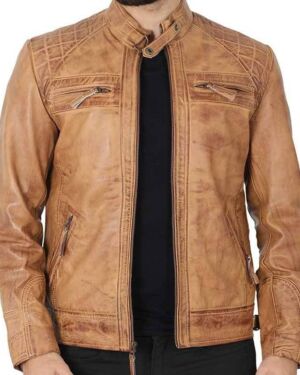 Johnson Camel Quilted Leather Motorcycle jacket