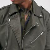 Khaki Biker Leather jacket for Men