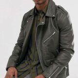 Khaki Biker Leather jacket for Men