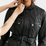 Leather Belted Long Line jacket