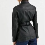 Leather Belted Long Line jacket
