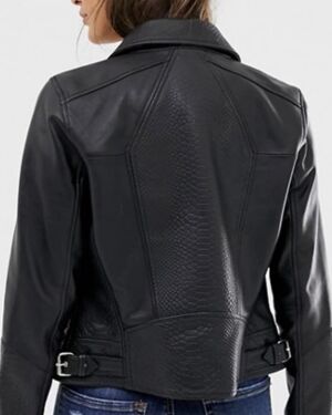 Leather Biker jacket With Mock Croc Panels