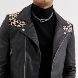 Leopard Yoke Black Biker Leather jacket