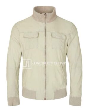 Light grey for men’s bomber leather jacket