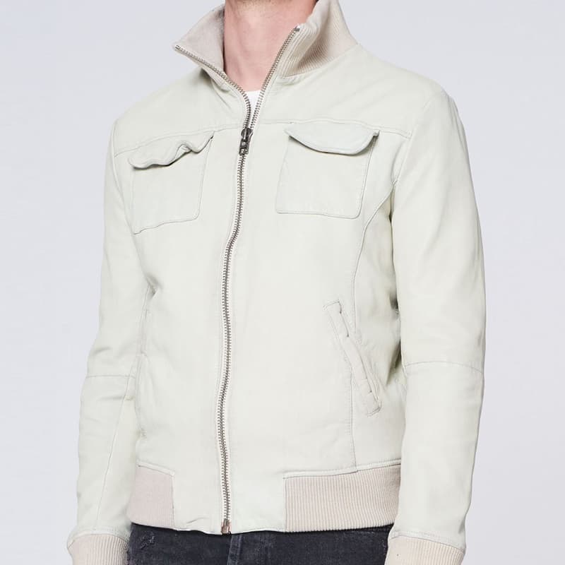 Light grey for men’s bomber leather jacket