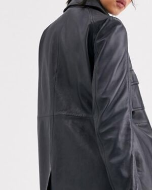 Longline Women Leather jacket In Navy