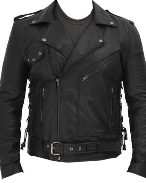Lucas Mens Leather Biker Asymmetrical jacket