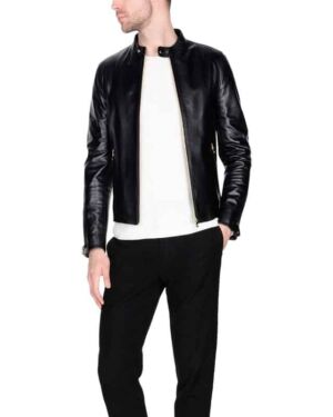 Black Shiny Leather jacket for Men