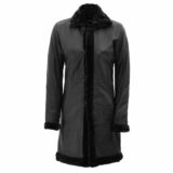 Maura Black Leather Long Shearling Coat Womens