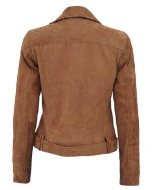 Melanie Womens Brown Suede Leather Biker jacket